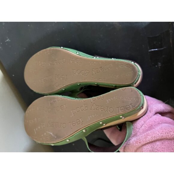 Dr. Scholl’s Originals Feel Crazy Wood Wedge Sandals Sz 10M Green - Picture 7 of 7